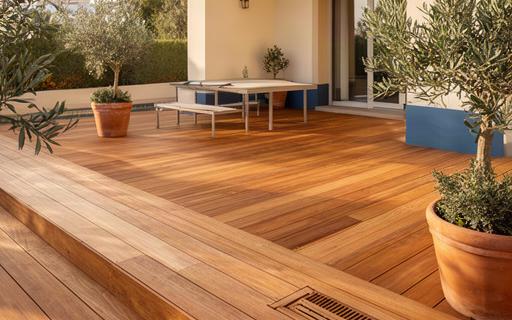 Terraza de madera natural de 45 metros cuadrados en una vivienda de El Puerto de Santa María